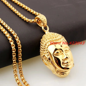 Yellow Buddha Head Stainless Steel Pendant Necklace