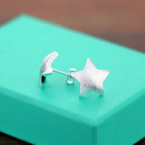 925 Sterling Silver Star Stud Earrings Smooth Frosted Surface Lady Jewelry