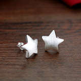 925 Sterling Silver Star Stud Earrings Smooth Frosted Surface Lady Jewelry