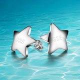 925 Sterling Silver Star Stud Earrings Smooth Frosted Surface Lady Jewelry