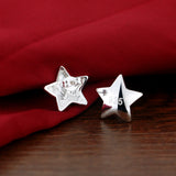 925 Sterling Silver Star Stud Earrings Smooth Frosted Surface Lady Jewelry