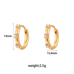 18K Plated Zircon Hoop Earrings for Women Stainless Steel