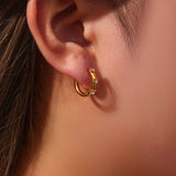 18K Plated Zircon Hoop Earrings for Women Stainless Steel