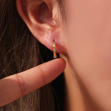18K Plated Zircon Hoop Earrings for Women Stainless Steel