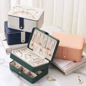 Green Jewelry Box Earrings Necklaces Display High PU Leather Organizer