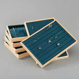 Wooden Green/U-Beige Velvet Jewelry Tray Organizer Box