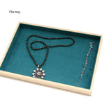 Wooden Green/U-Beige Velvet Jewelry Tray Organizer Box