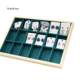 Wooden Green/U-Beige Velvet Jewelry Tray Organizer Box