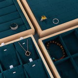 Wooden Green/U-Beige Velvet Jewelry Tray Organizer Box