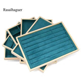 Wooden Green/U-Beige Velvet Jewelry Tray Organizer Box