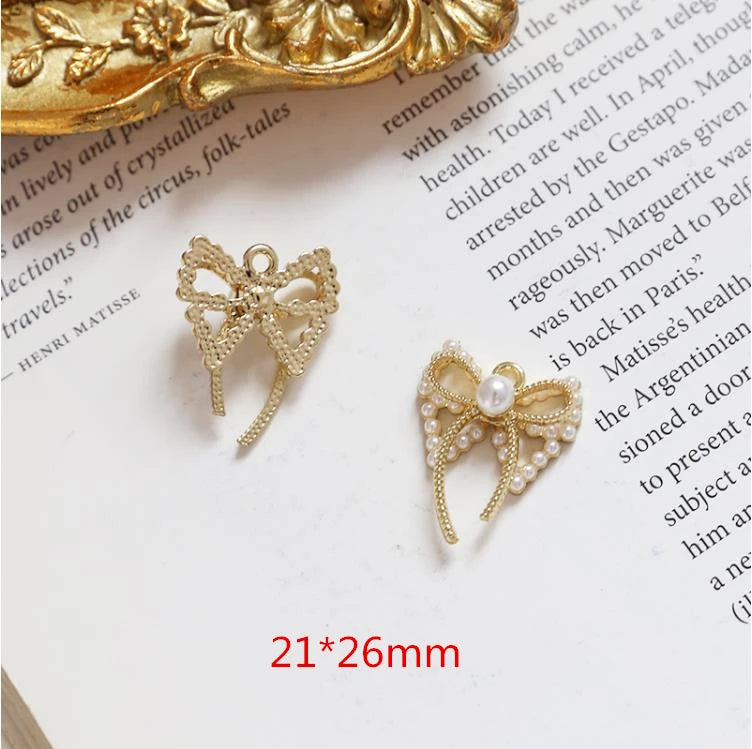 20pcs Fish Tail/Bowknot Pearl Alloy Charms for DIY Earrings