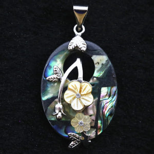 Natural Abalone Shell Carved Flower Pendant 30x44mm DIY Jewelry