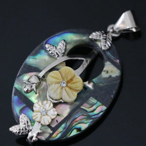 Natural Abalone Shell Carved Flower Pendant 30x44mm DIY Jewelry