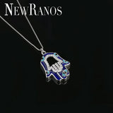 925 Silver Hamsa Necklace Dark Enamel Charm Zirconias Colar