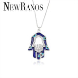 925 Silver Hamsa Necklace Dark Enamel Charm Zirconias Colar