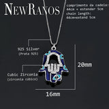 925 Silver Hamsa Necklace Dark Enamel Charm Zirconias Colar
