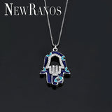 925 Silver Hamsa Necklace Dark Enamel Charm Zirconias Colar