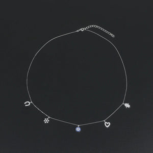 925 Silver Necklace CZ Charms Statement Choker Necklace