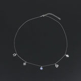 925 Silver Necklace CZ Charms Statement Choker Necklace