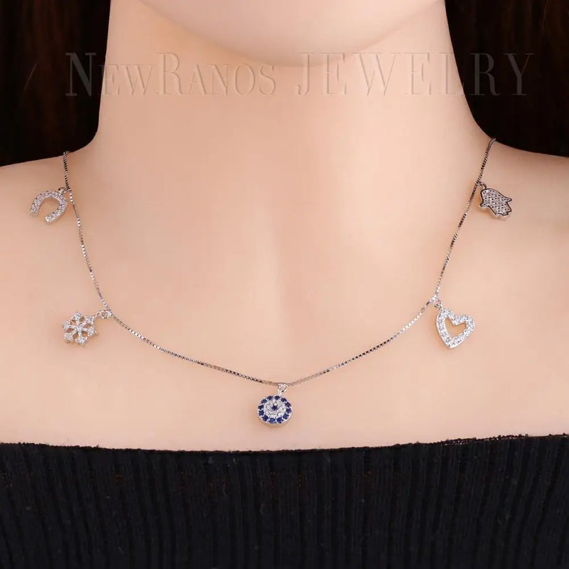 925 Silver Necklace CZ Charms Statement Choker Necklace