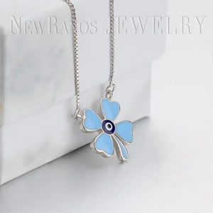 925 Silver Clover Pendant Necklace Enamel Leaves Pendants for Women