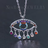 925 Silver Colorful CZ Evil Eye Necklace for Women