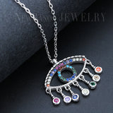 925 Silver Colorful CZ Evil Eye Necklace for Women
