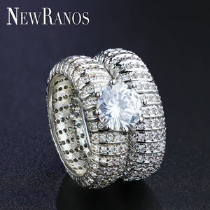 Crystal Wedding Ring Set 2Pcs/Set Silver Double Ring for Engagement Party