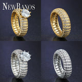 Crystal Wedding Ring Set 2Pcs/Set Silver Double Ring for Engagement Party