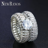Crystal Wedding Ring Set 2Pcs/Set Silver Double Ring for Engagement Party