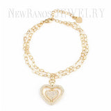 Heart Chain Bracelet Cubic Zirconias Charm Double-Layers