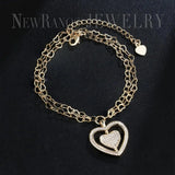Heart Chain Bracelet Cubic Zirconias Charm Double-Layers