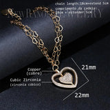 Heart Chain Bracelet Cubic Zirconias Charm Double-Layers