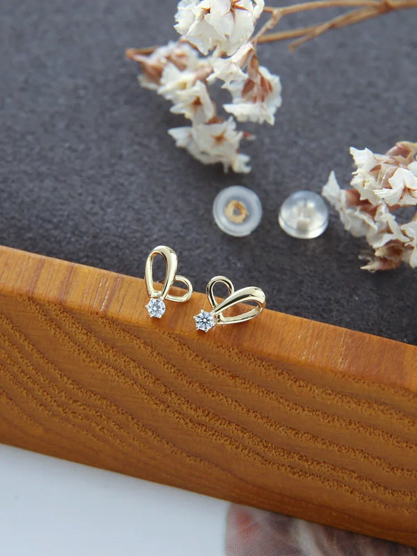 925 Silver Heart Stud Earrings Crystals Wedding Jewelry