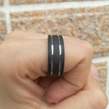 Men's Tungsten Carbide Wedding Band Silver Grooved Line Matte Brushed Size 8-13