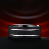 Men's Tungsten Carbide Wedding Band Silver Grooved Line Matte Brushed Size 8-13
