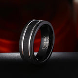 Men's Tungsten Carbide Wedding Band Silver Grooved Line Matte Brushed Size 8-13