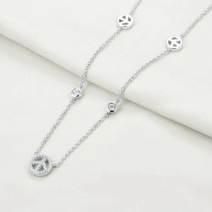 Sterling Silver Peace Sign Pendant Necklace Cubic Zirconia Romantic Jewelry