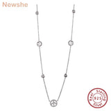 Sterling Silver Peace Sign Pendant Necklace Cubic Zirconia Romantic Jewelry