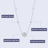 Sterling Silver Peace Sign Pendant Necklace Cubic Zirconia Romantic Jewelry