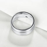 Men's Tungsten Carbide Wedding Band 8mm High Polished Round CZ Step Beveled Edge