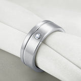 Men's Tungsten Carbide Wedding Band 8mm High Polished Round CZ Step Beveled Edge