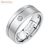 Men's Tungsten Carbide Wedding Band 8mm High Polished Round CZ Step Beveled Edge