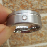 Men's Tungsten Carbide Wedding Band 8mm High Polished Round CZ Step Beveled Edge
