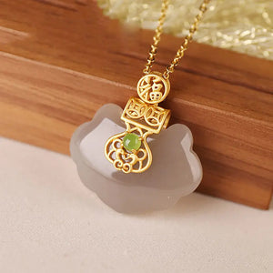 New Silver Smoke Purple Jade Wishful Lock Pendant Necklace