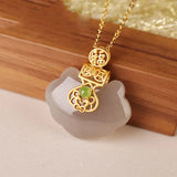 New Silver Smoke Purple Jade Wishful Lock Pendant Necklace