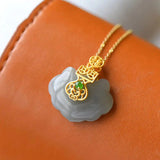 New Silver Smoke Purple Jade Wishful Lock Pendant Necklace