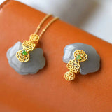 New Silver Smoke Purple Jade Wishful Lock Pendant Necklace