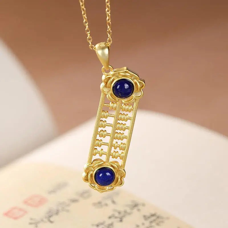 Chinese Palace Abacus Chalcedony Pendant Necklace
