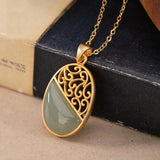 Hetian Sapphire Pendant Necklace Chinese Retro Hollow Charm Women's Jewelry